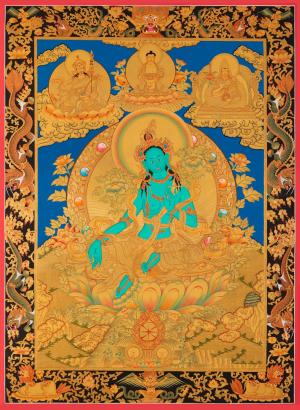 Full Gold Style Green Tara Thangka | Original Hand Painted Thangka Art | Medition And Yoga | Wall Hanging Decoration | Zen Buddhism